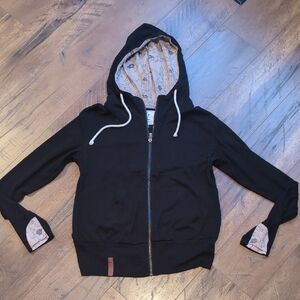 AMPERSAND AVE Black Hoodie with Patterned Lining